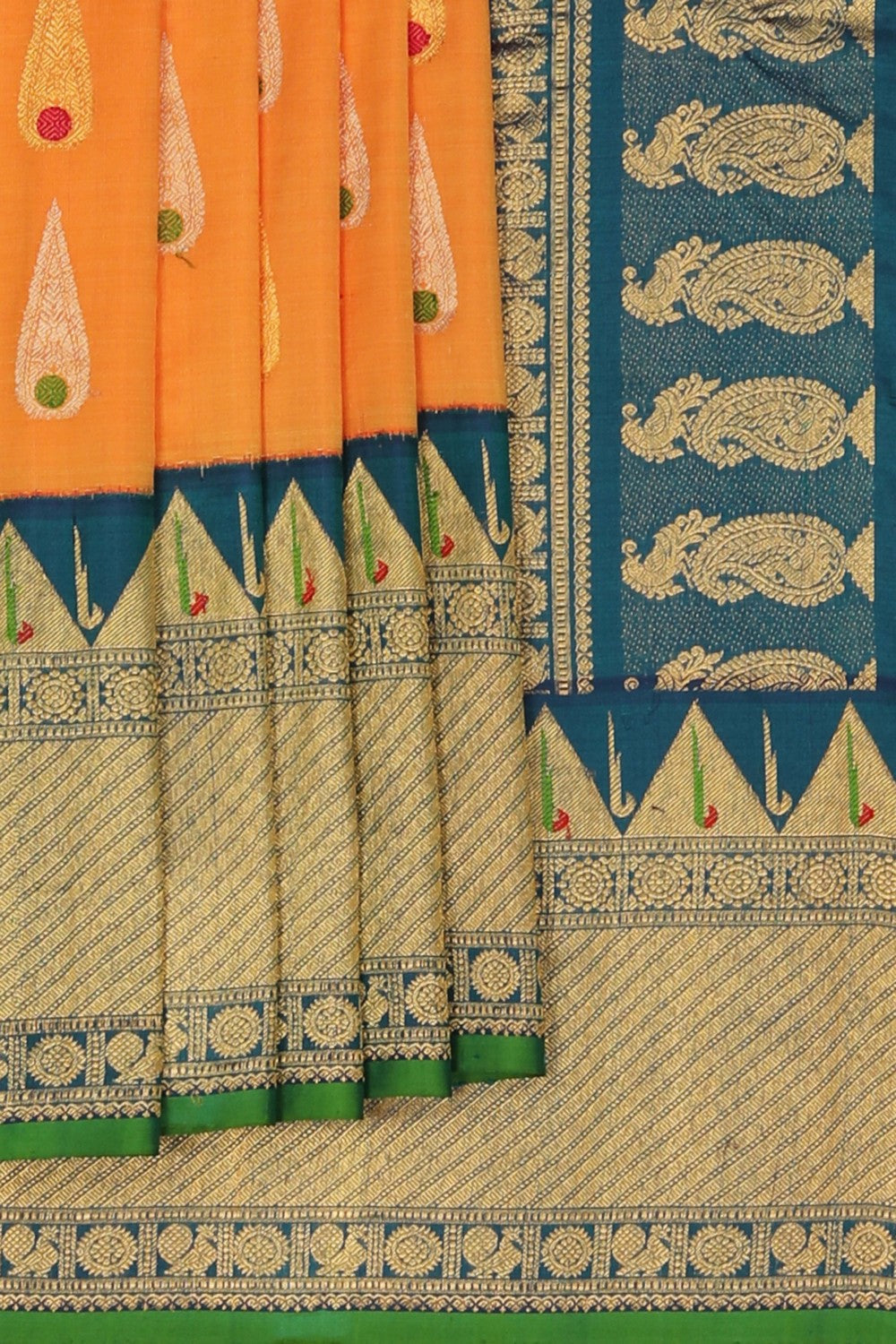 Image of Gadwal Silk Orange Saree
